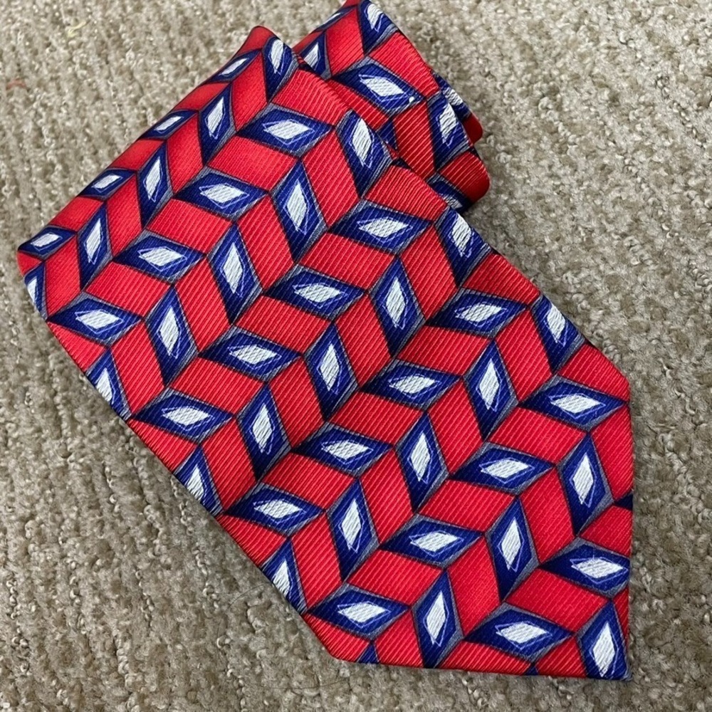 J.Z. Double Black Red Blue Diamond Silk Tie 4" x 60" USA‎ Made Old Money Style